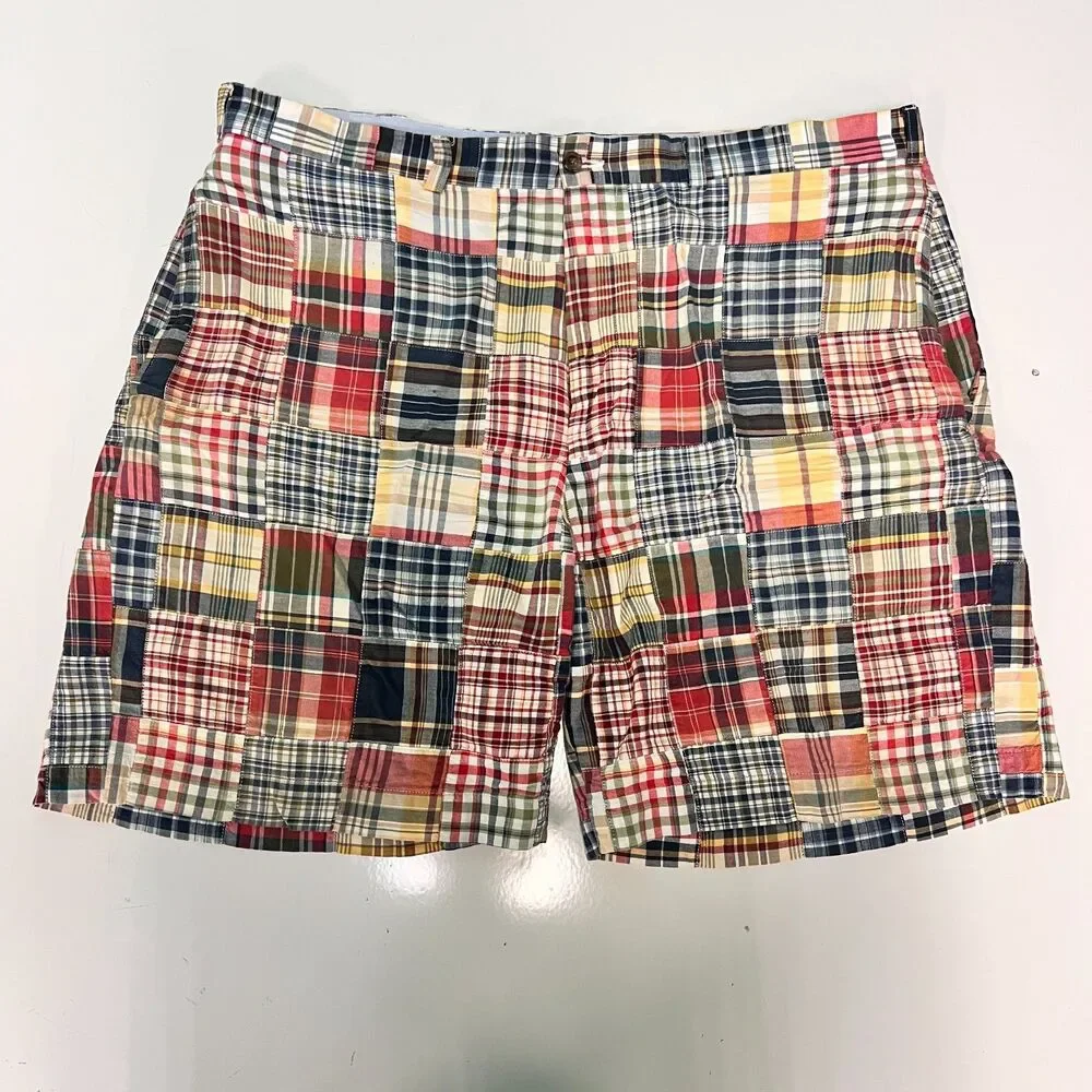 Brooks Brothers 346 Shorts Lot 2 Mens 42 Madras Plaid Navy Whale Cotton Prep